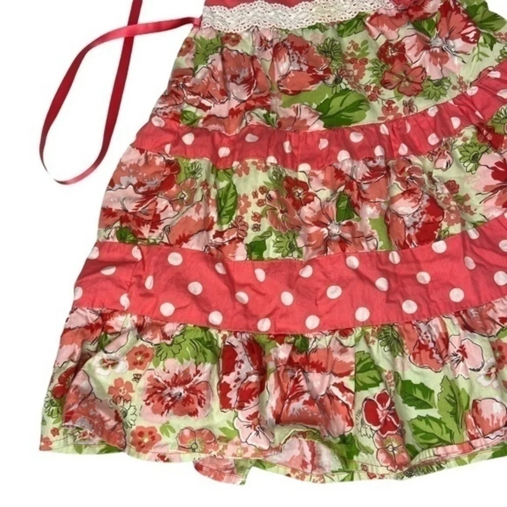 Pinky Girls Halter Dress Size 5 Lace Waist Detail Floral and Polka Dot Print